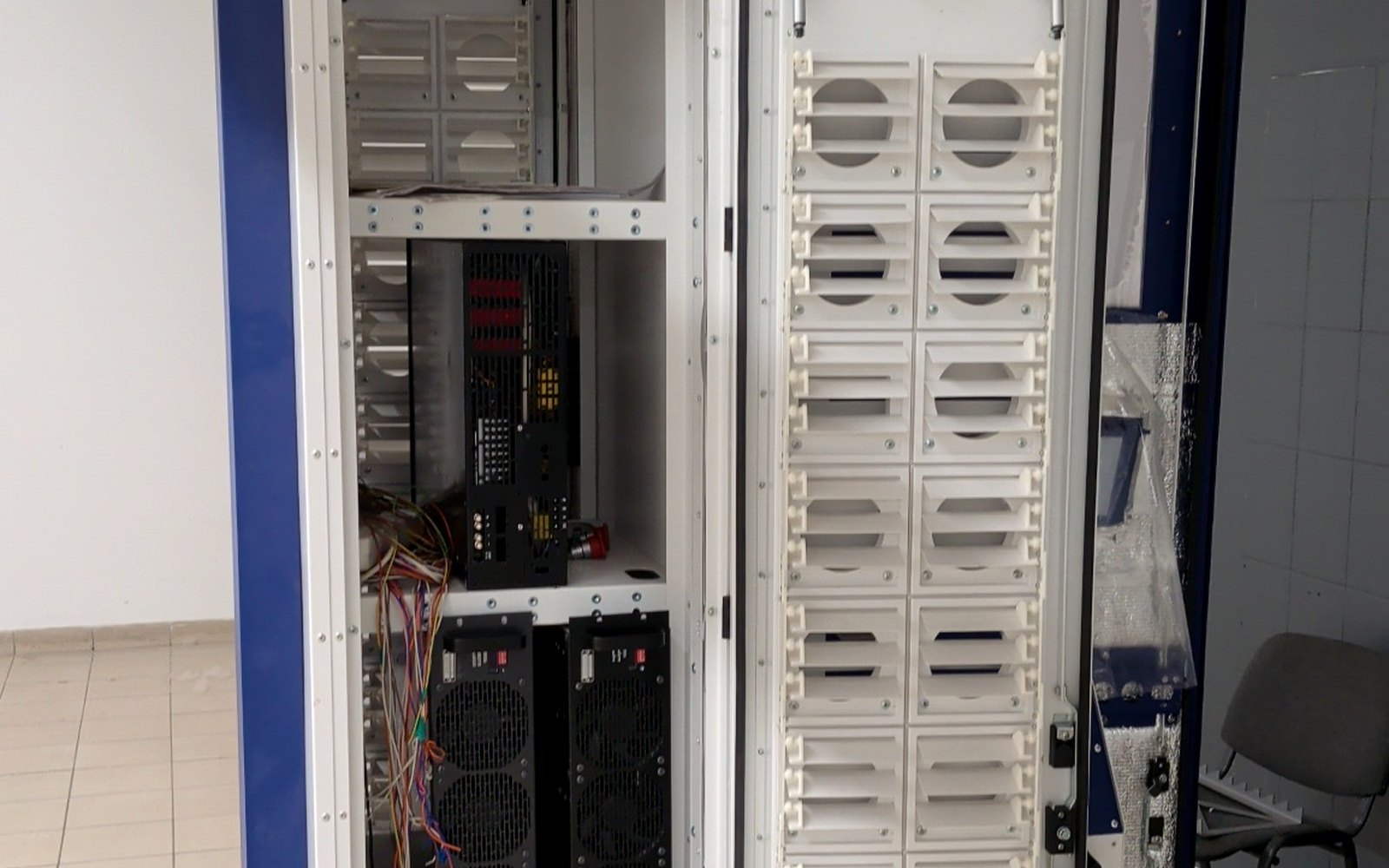 High-power EV charging station during mechanical assembly
