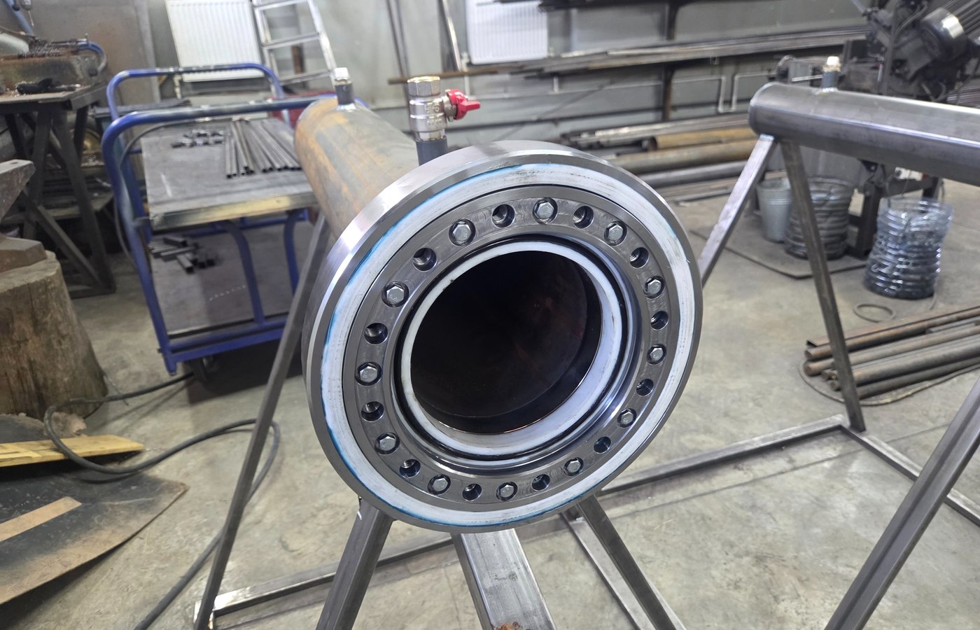 Fabricated swivel joint during workshop testing